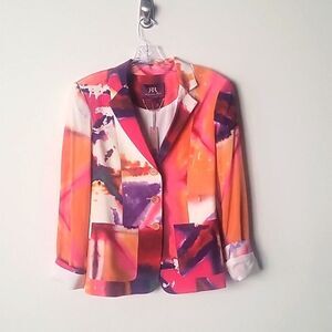 NWT Rachel Roy Sz 2 4 Silk Blazer Jacket Colorful Pink White Art Professional